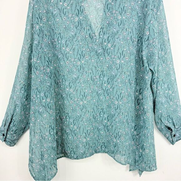 Cabi 3761 Chase Field of Flowers Teal Flowy Long Sleeve V Neck Pullover Blouse - Picture 12 of 16